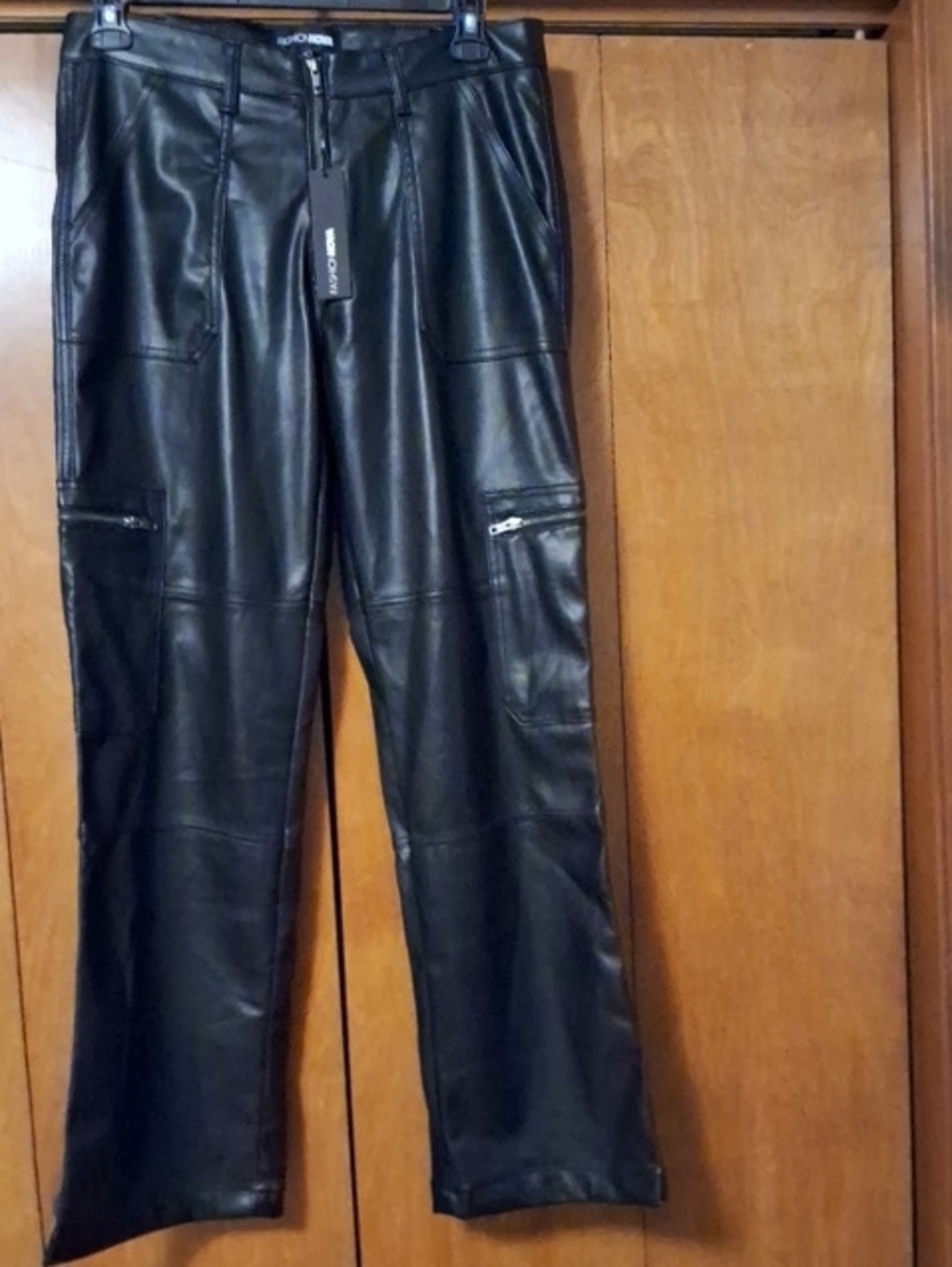 Fashion Nova Black Faux Leather Wide Leg Cargo Pants
